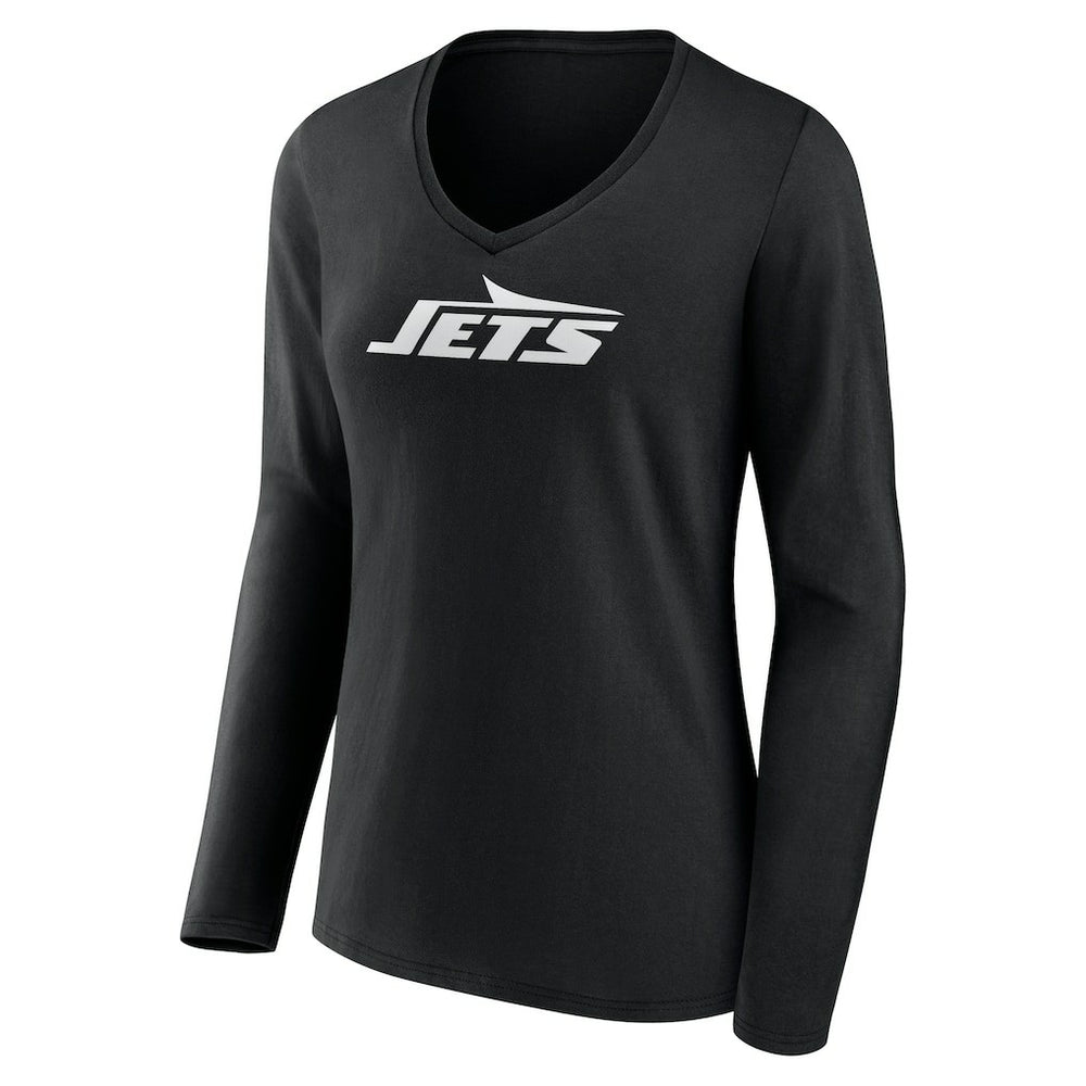 New York Jets Women's Personalized Name & Number Monochrome Long Sleeve V-Neck T-Shirt - Black T-shirts