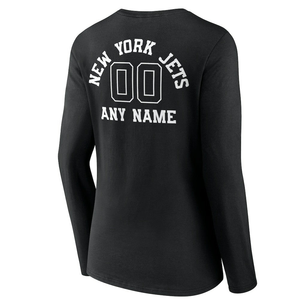 New York Jets Women's Personalized Name & Number Monochrome Long Sleeve V-Neck T-Shirt - Black T-shirts