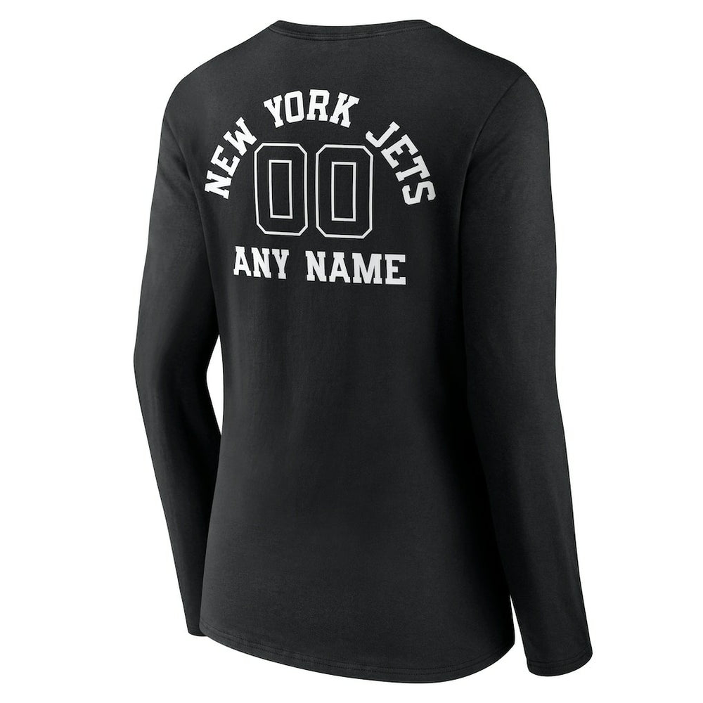 New York Jets Women's Personalized Name & Number Monochrome Long Sleeve V-Neck T-Shirt - Black T-shirts