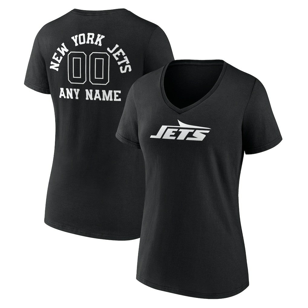 New York Jets Women's Personalized Name & Number Monochrome V-Neck T-Shirt - Black T-shirts