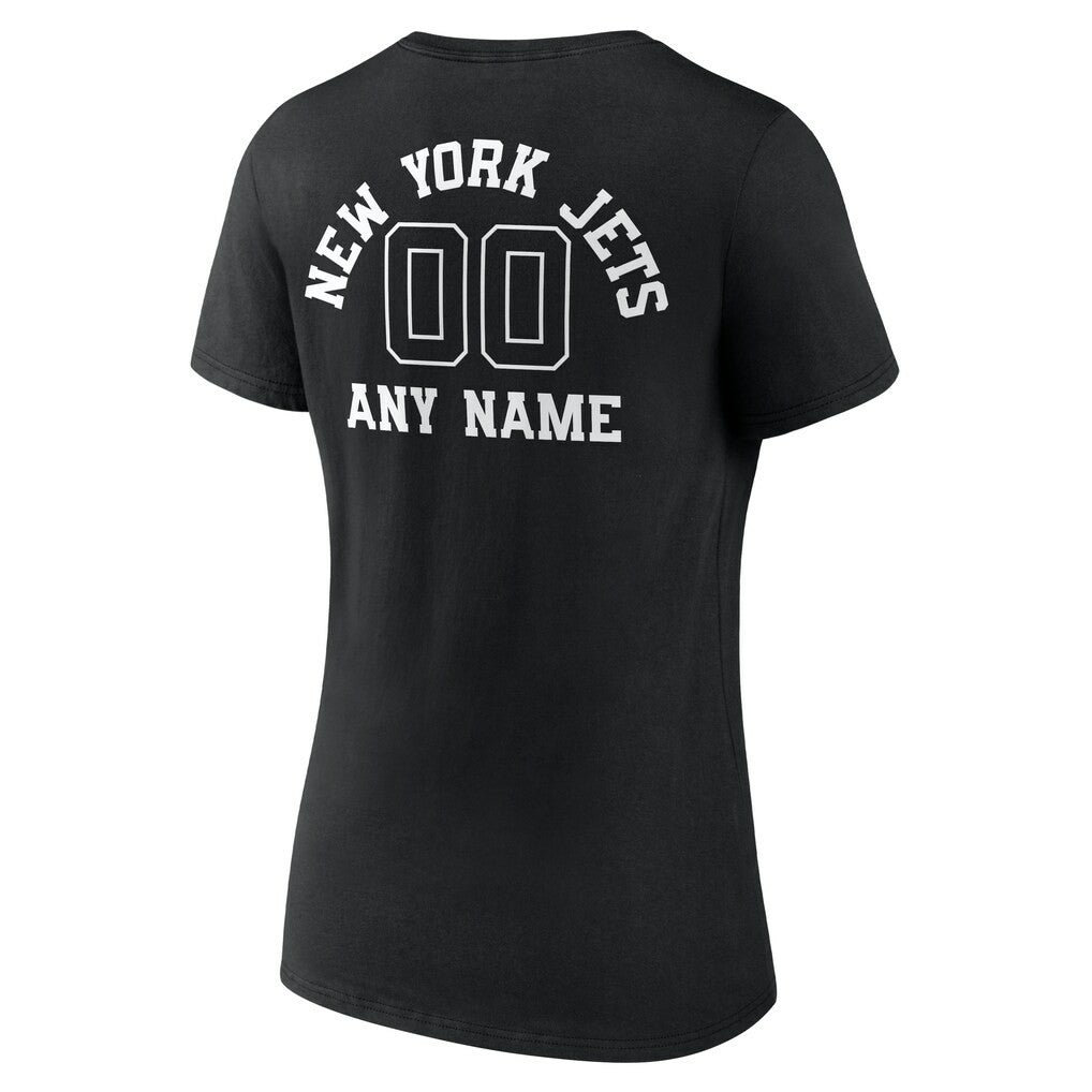 New York Jets Women's Personalized Name & Number Monochrome V-Neck T-Shirt - Black T-shirts