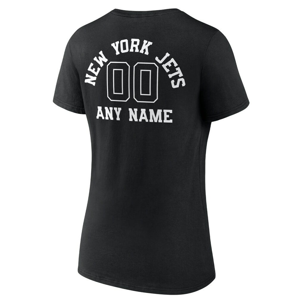 New York Jets Women's Personalized Name & Number Monochrome V-Neck T-Shirt - Black T-shirts