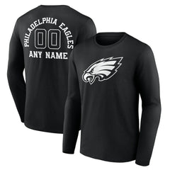 Philadelphia Eagles Personalized Name & Number Monochrome Long Sleeve T-Shirt - Black T-shirts