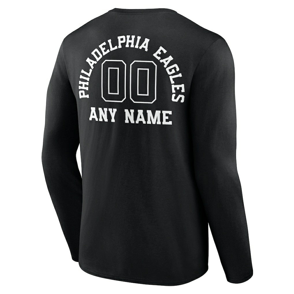 Philadelphia Eagles Personalized Name & Number Monochrome Long Sleeve T-Shirt - Black T-shirts