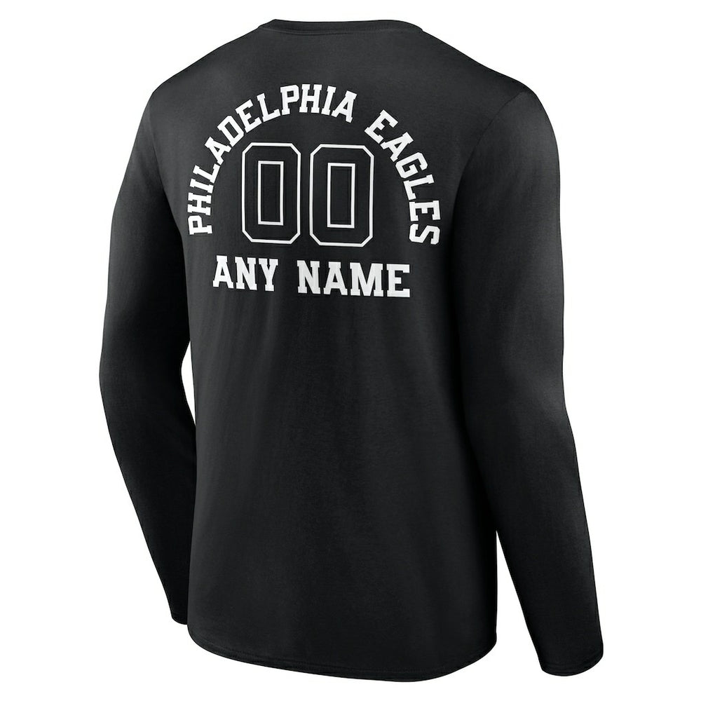 Philadelphia Eagles Personalized Name & Number Monochrome Long Sleeve T-Shirt - Black T-shirts