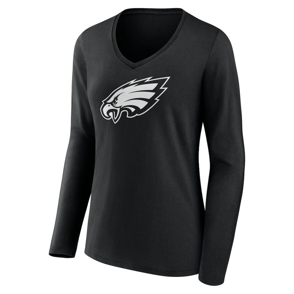 Philadelphia Eagles Women's Personalized Name & Number Monochrome Long Sleeve V-Neck T-Shirt - Black T-shirts