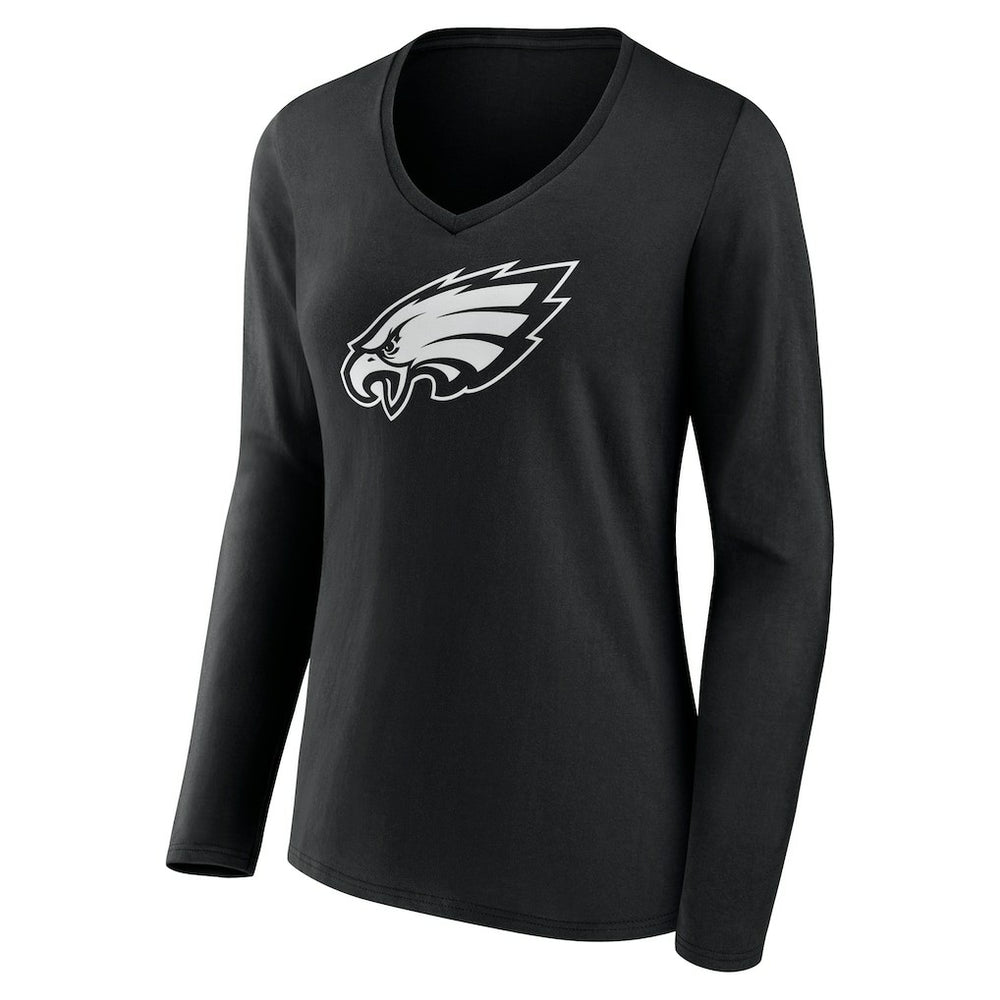 Philadelphia Eagles Women's Personalized Name & Number Monochrome Long Sleeve V-Neck T-Shirt - Black T-shirts