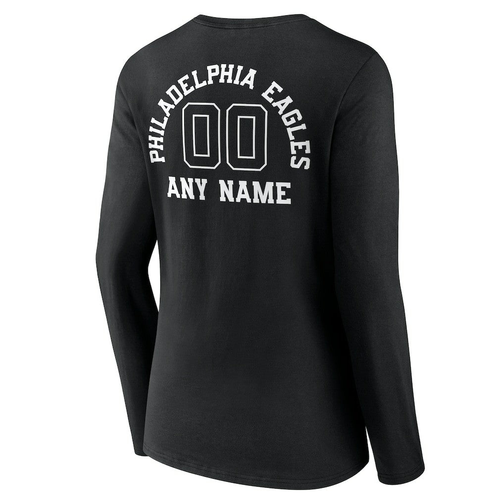 Philadelphia Eagles Women's Personalized Name & Number Monochrome Long Sleeve V-Neck T-Shirt - Black T-shirts