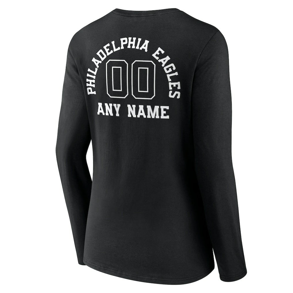 Philadelphia Eagles Women's Personalized Name & Number Monochrome Long Sleeve V-Neck T-Shirt - Black T-shirts