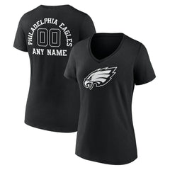 Philadelphia Eagles Women's Personalized Name & Number Monochrome V-Neck T-Shirt - Black T-shirts