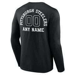 Pittsburgh Steelers Personalized Name & Number Monochrome Long Sleeve T-Shirt - Black T-shirts