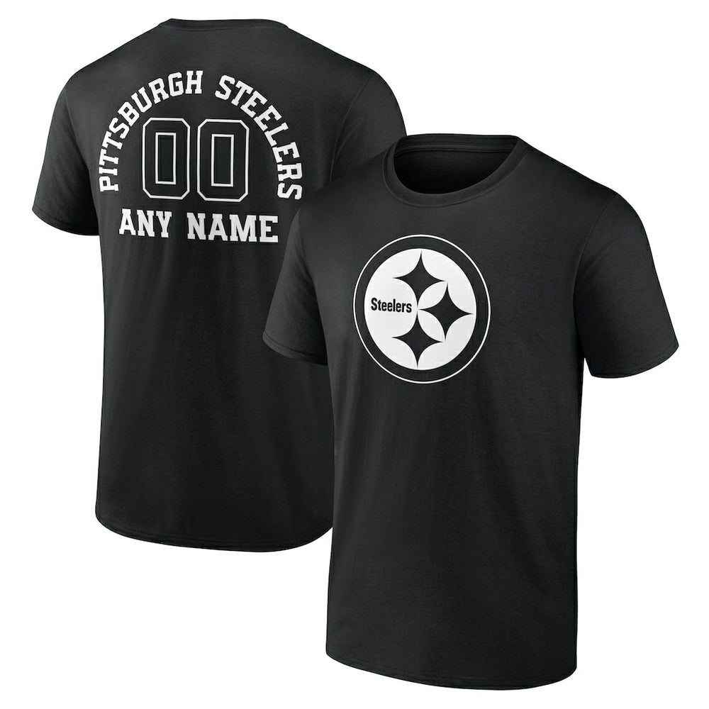 Pittsburgh Steelers Personalized Name & Number Monochrome T-Shirt - Black T-shirts
