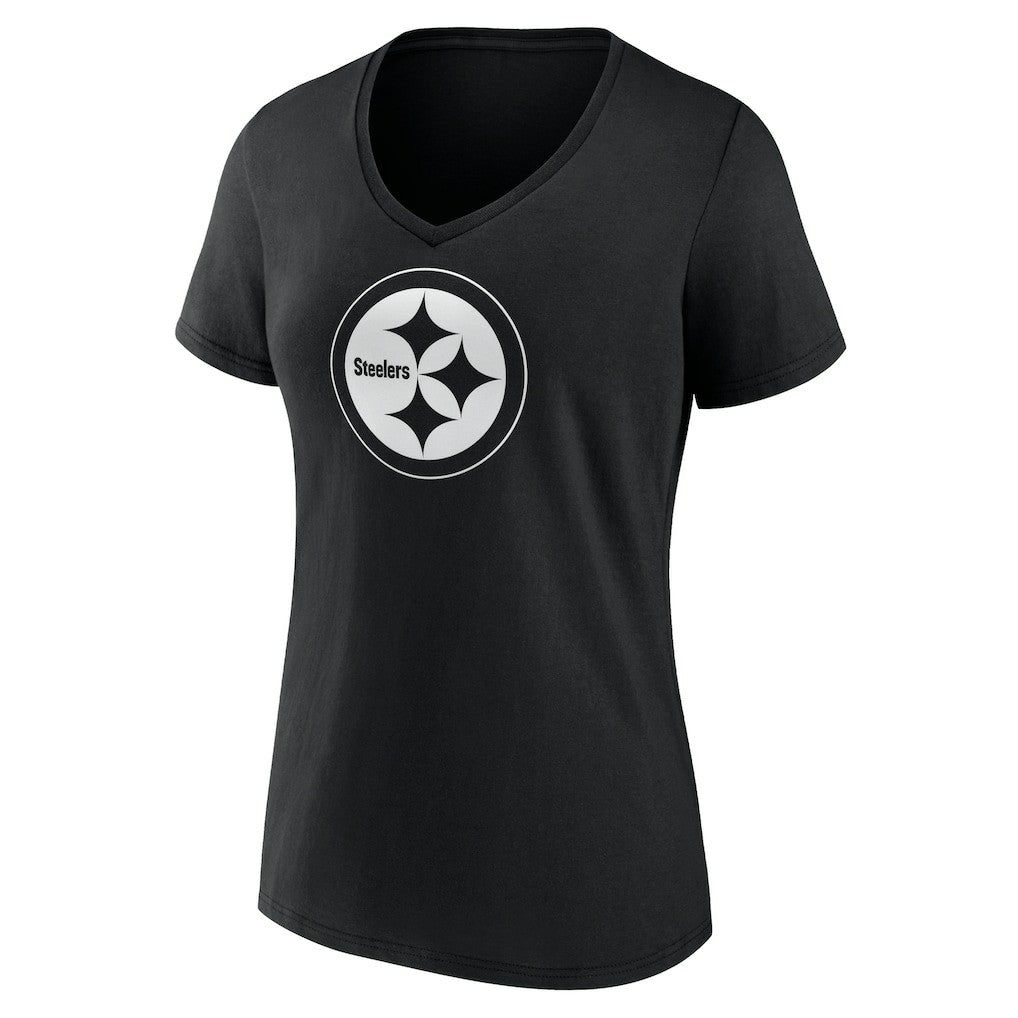Pittsburgh Steelers Women's Personalized Name & Number Monochrome V-Neck T-Shirt - Black T-shirts