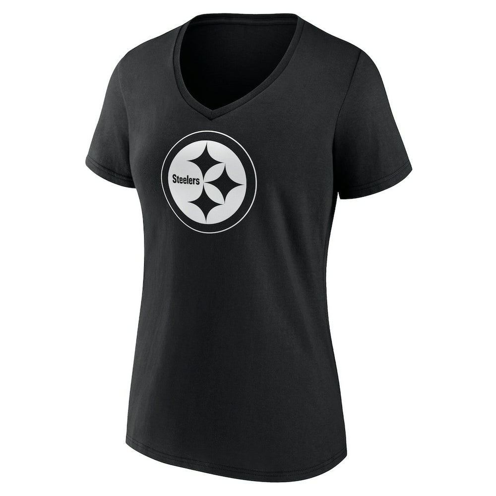 Pittsburgh Steelers Women's Personalized Name & Number Monochrome V-Neck T-Shirt - Black T-shirts