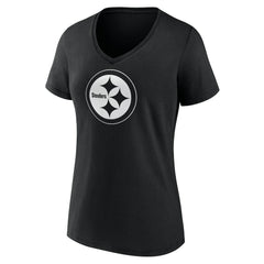 Pittsburgh Steelers Women's Personalized Name & Number Monochrome V-Neck T-Shirt - Black T-shirts