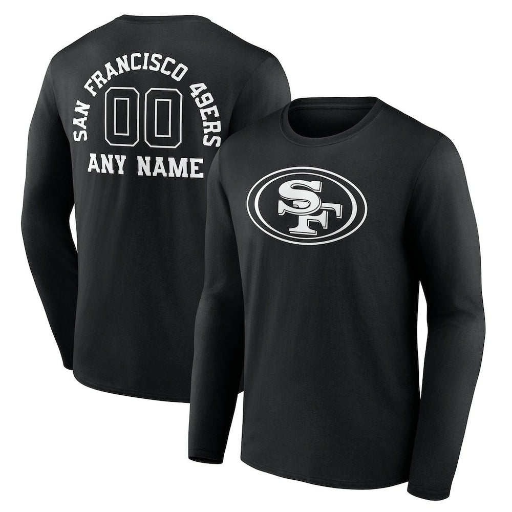 San Francisco 49ers Personalized Name & Number Monochrome Long Sleeve T-Shirt - Black T-shirts