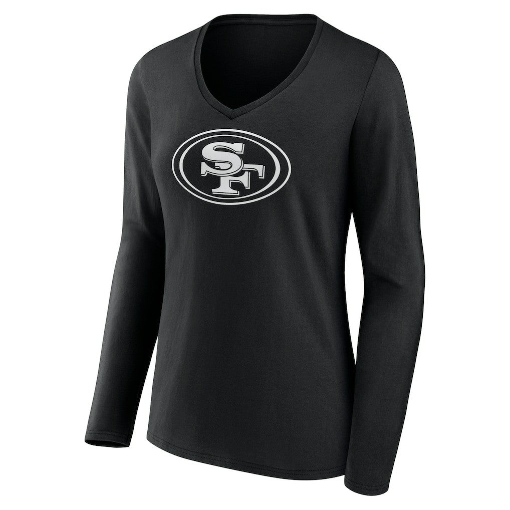 San Francisco 49ers Women's Personalized Name & Number Monochrome Long Sleeve V-Neck T-Shirt - Black T-shirts