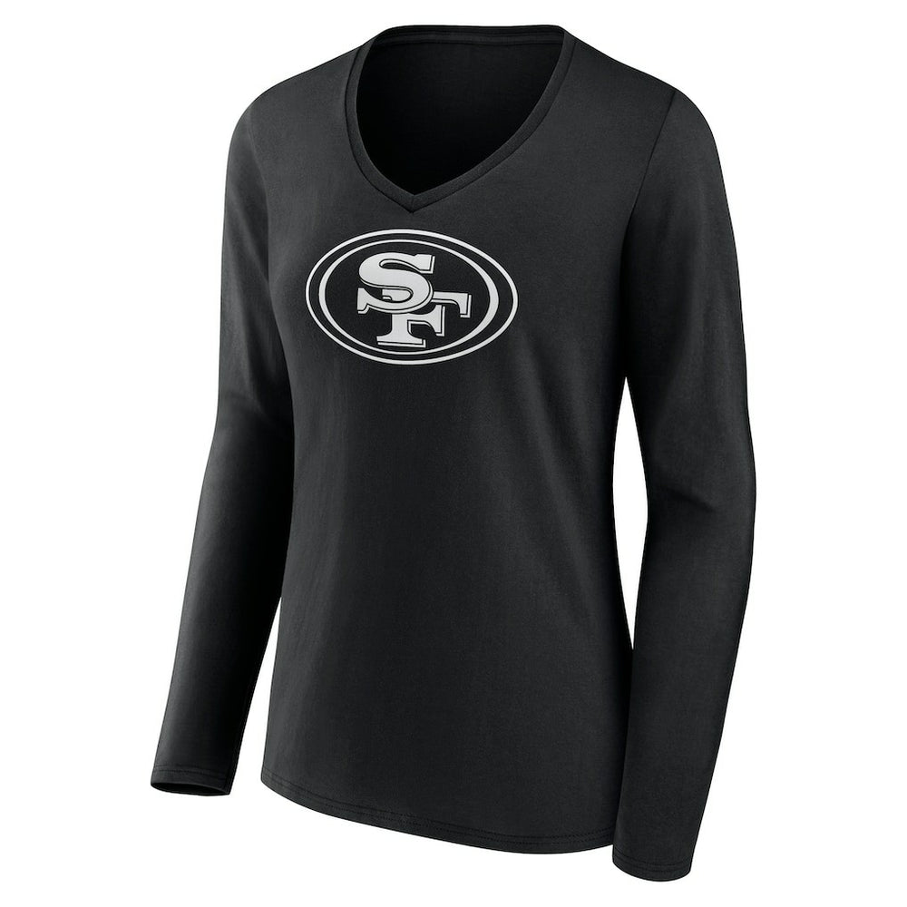 San Francisco 49ers Women's Personalized Name & Number Monochrome Long Sleeve V-Neck T-Shirt - Black T-shirts