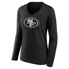 San Francisco 49ers Women's Personalized Name & Number Monochrome Long Sleeve V-Neck T-Shirt - Black T-shirts