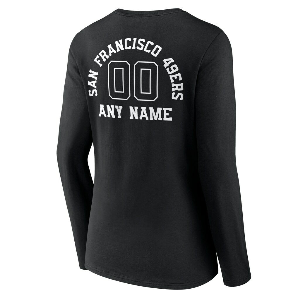 San Francisco 49ers Women's Personalized Name & Number Monochrome Long Sleeve V-Neck T-Shirt - Black T-shirts