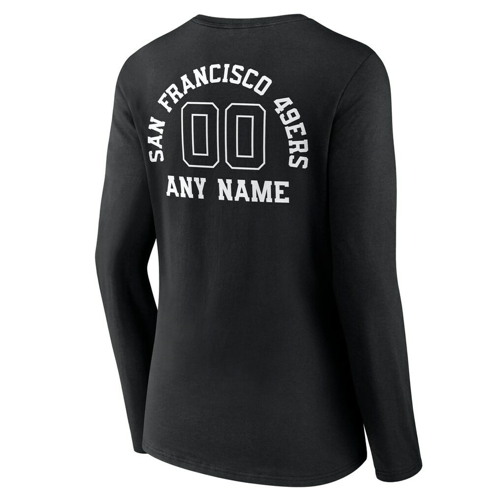 San Francisco 49ers Women's Personalized Name & Number Monochrome Long Sleeve V-Neck T-Shirt - Black T-shirts