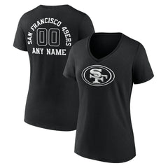 San Francisco 49ers Women's Personalized Name & Number Monochrome V-Neck T-Shirt - Black T-shirts