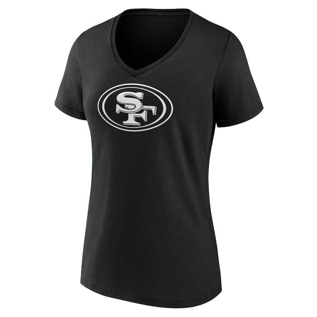 San Francisco 49ers Women's Personalized Name & Number Monochrome V-Neck T-Shirt - Black T-shirts