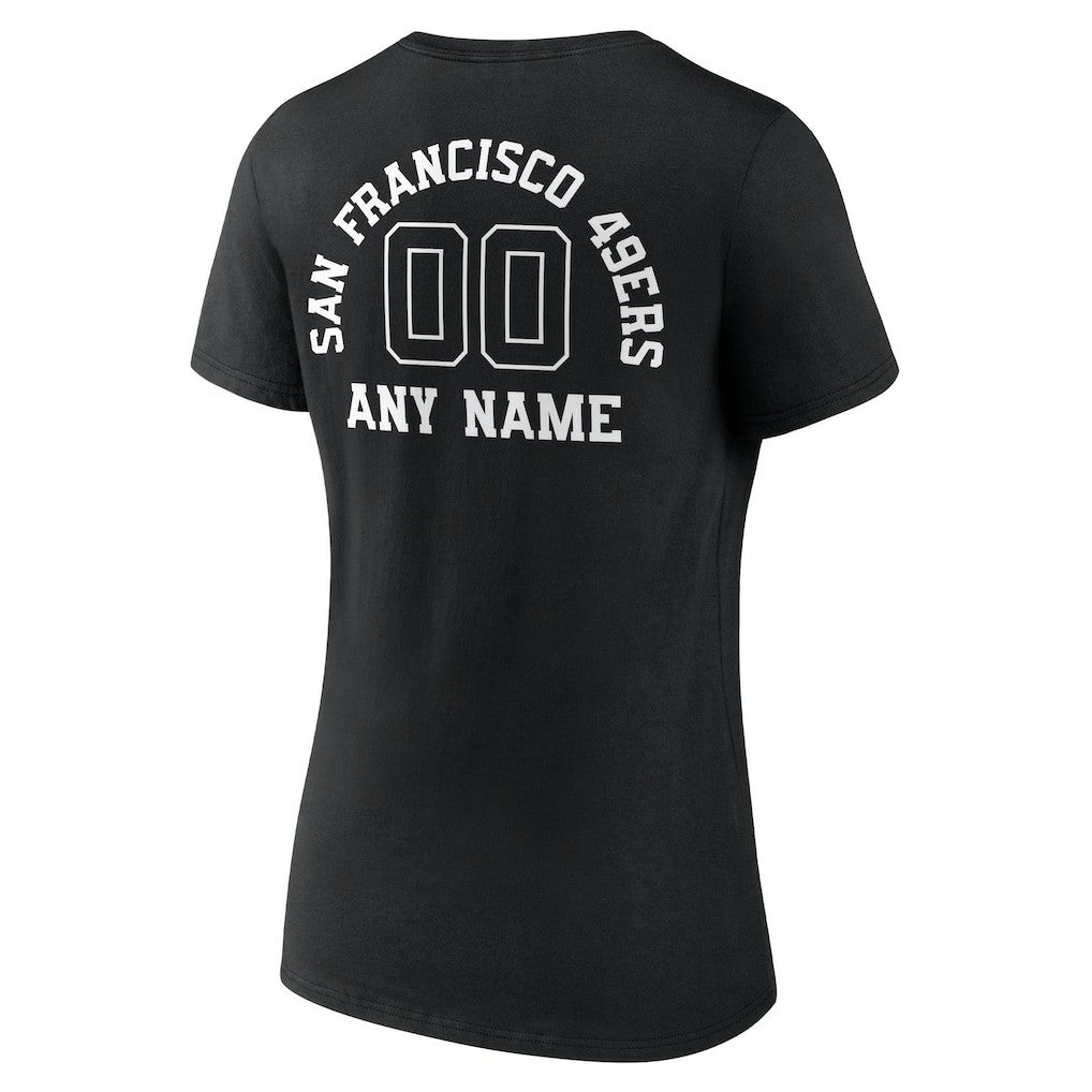 San Francisco 49ers Women's Personalized Name & Number Monochrome V-Neck T-Shirt - Black T-shirts