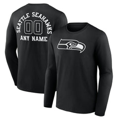 Seattle Seahawks Personalized Name & Number Monochrome Long Sleeve T-Shirt - Black T-shirts