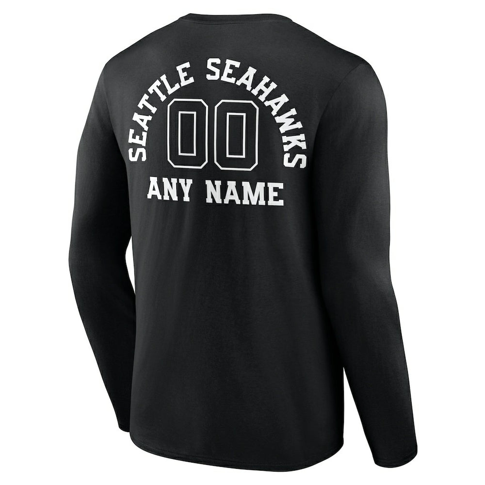 Seattle Seahawks Personalized Name & Number Monochrome Long Sleeve T-Shirt - Black T-shirts