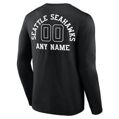 Seattle Seahawks Personalized Name & Number Monochrome Long Sleeve T-Shirt - Black T-shirts