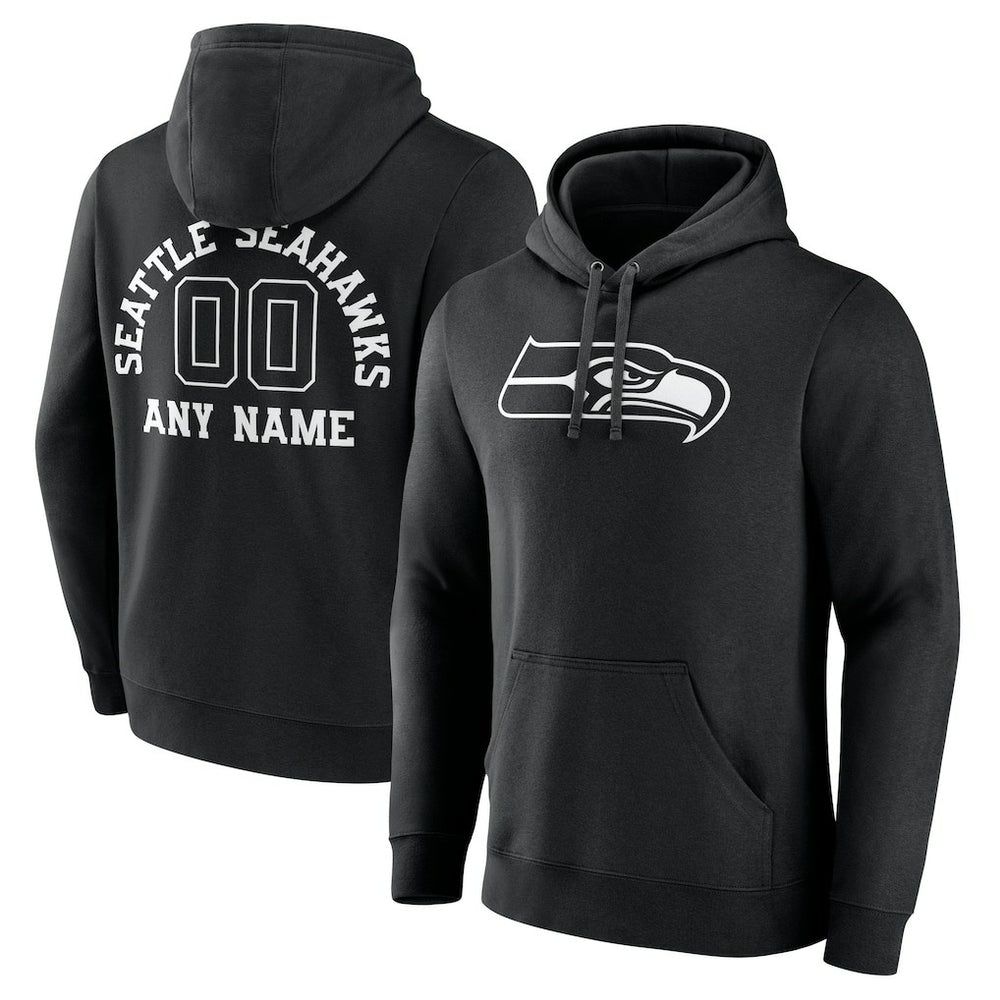 Seattle Seahawks Personalized Name & Number Pullover Hoodie - Black Hoodies