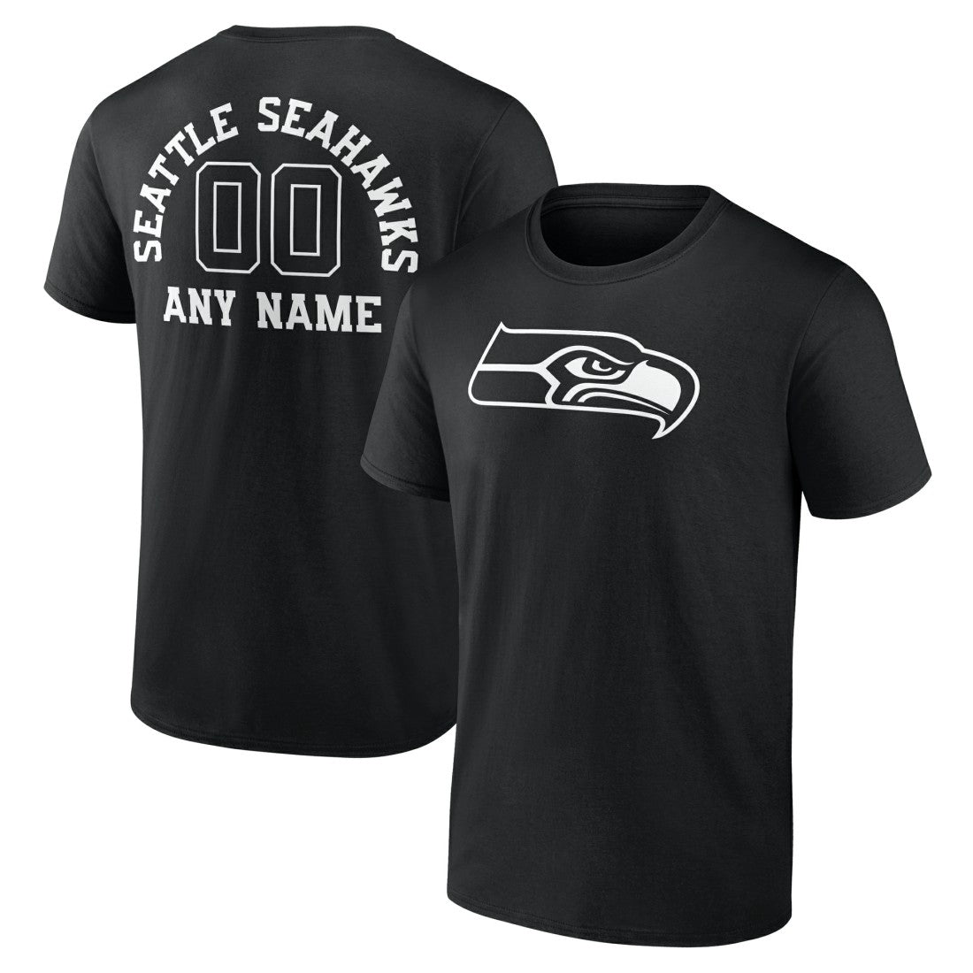 Seattle Seahawks Personalized Name & Number Monochrome T-Shirt - Black T-shirts