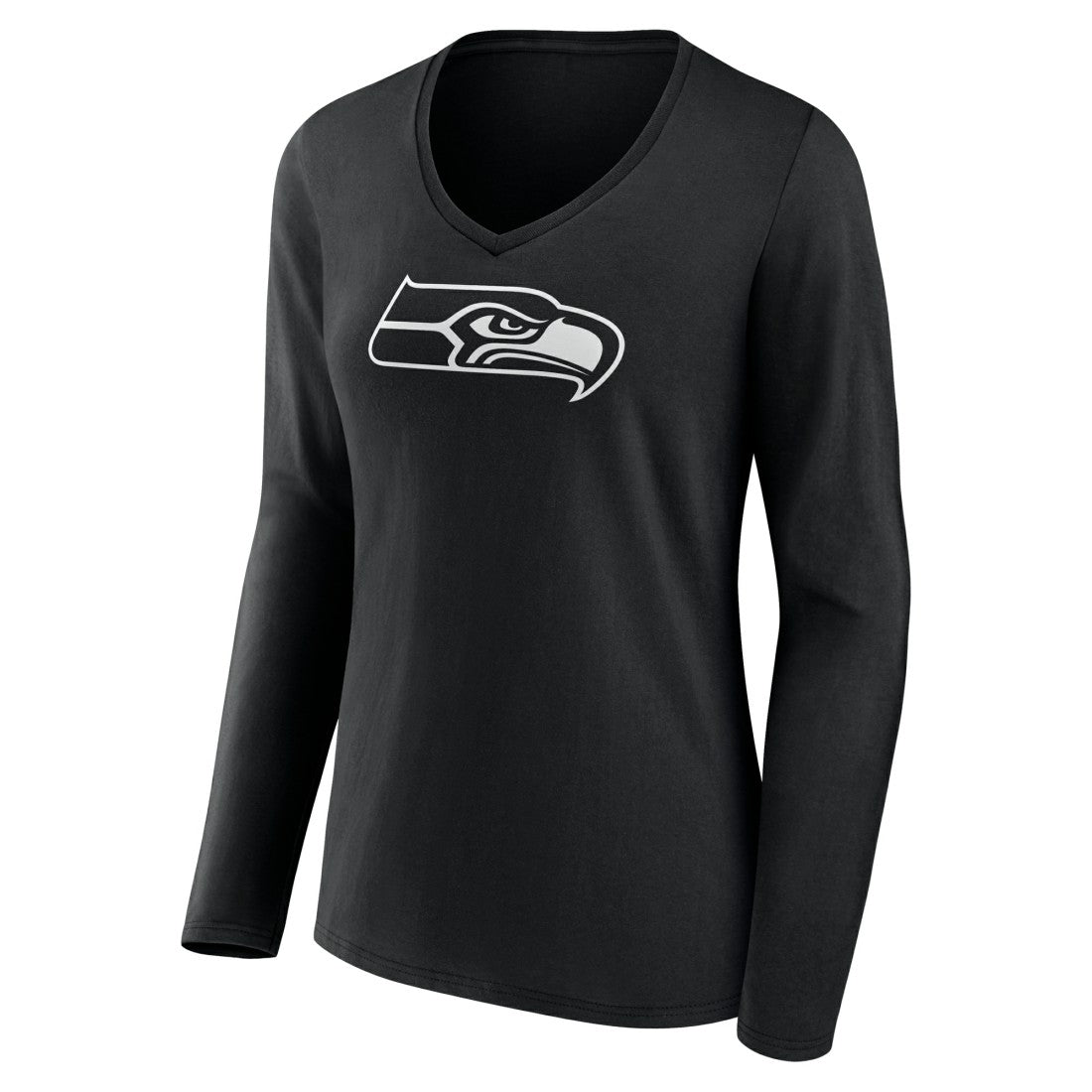 Seattle Seahawks Women's Personalized Name & Number Monochrome Long Sleeve V-Neck T-Shirt - Black T-shirts