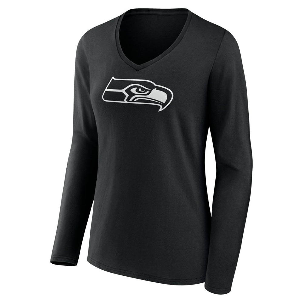 Seattle Seahawks Women's Personalized Name & Number Monochrome Long Sleeve V-Neck T-Shirt - Black T-shirts