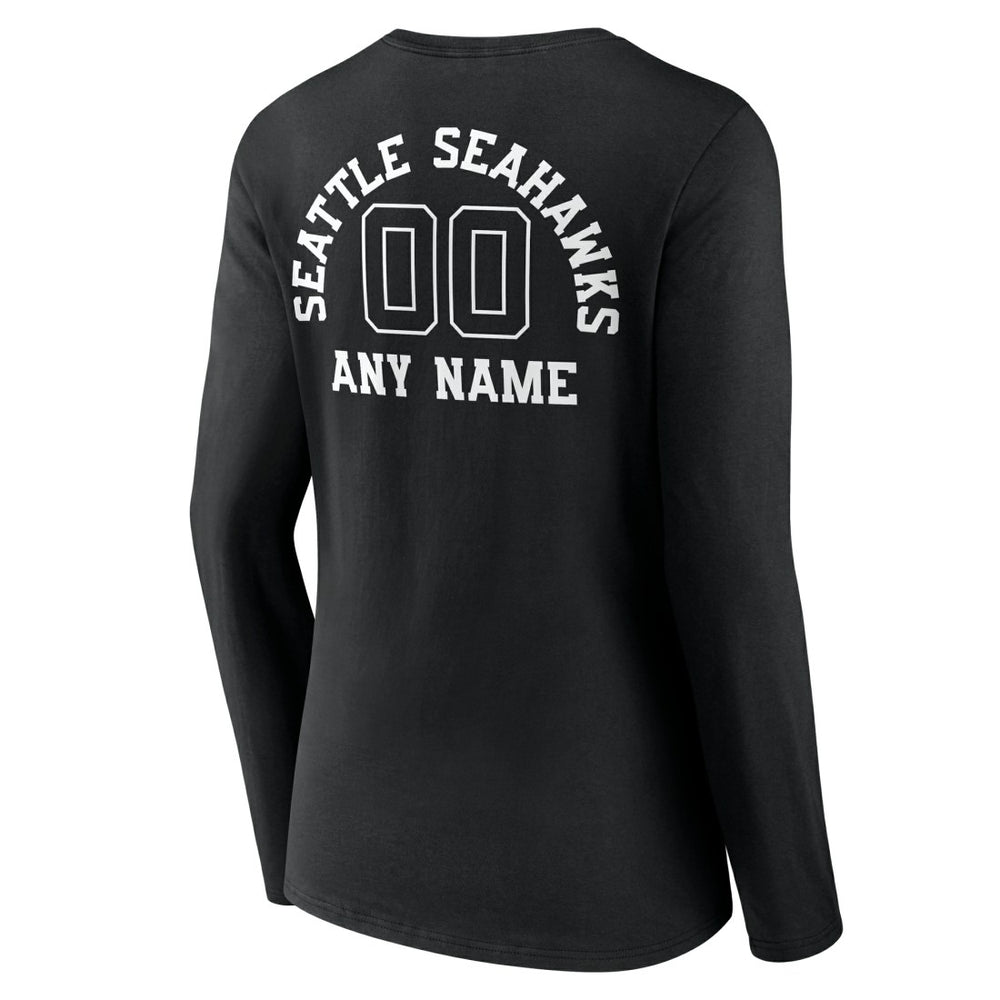 Seattle Seahawks Women's Personalized Name & Number Monochrome Long Sleeve V-Neck T-Shirt - Black T-shirts