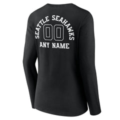 Seattle Seahawks Women's Personalized Name & Number Monochrome Long Sleeve V-Neck T-Shirt - Black T-shirts
