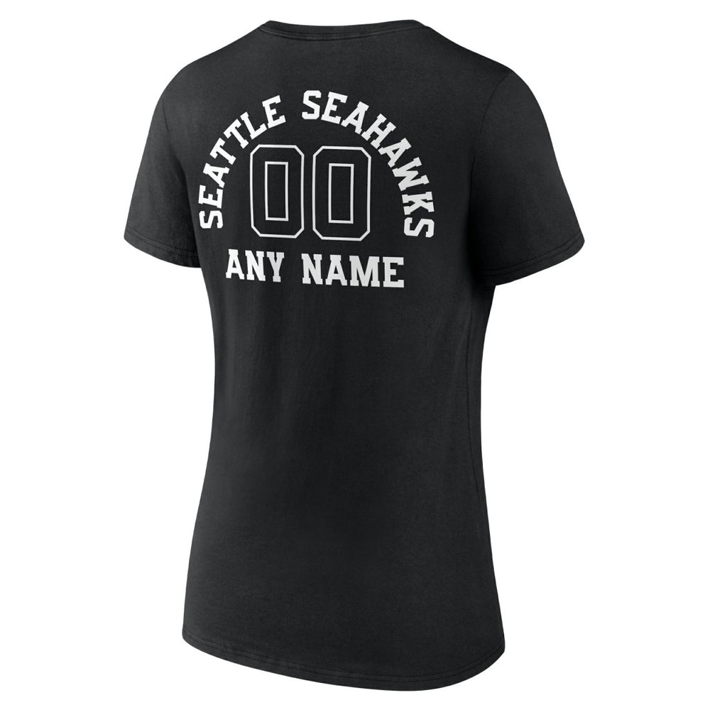 Seattle Seahawks Women's Personalized Name & Number Monochrome V-Neck T-Shirt - Black T-shirts