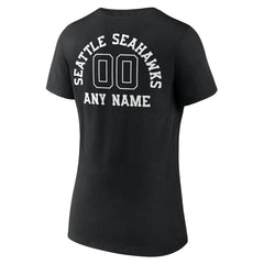 Seattle Seahawks Women's Personalized Name & Number Monochrome V-Neck T-Shirt - Black T-shirts