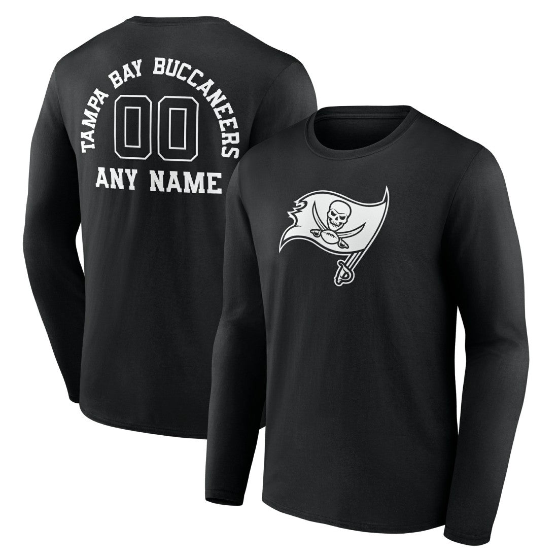 Tampa Bay Buccaneers Personalized Name & Number Monochrome Long Sleeve T-Shirt - Black T-shirts