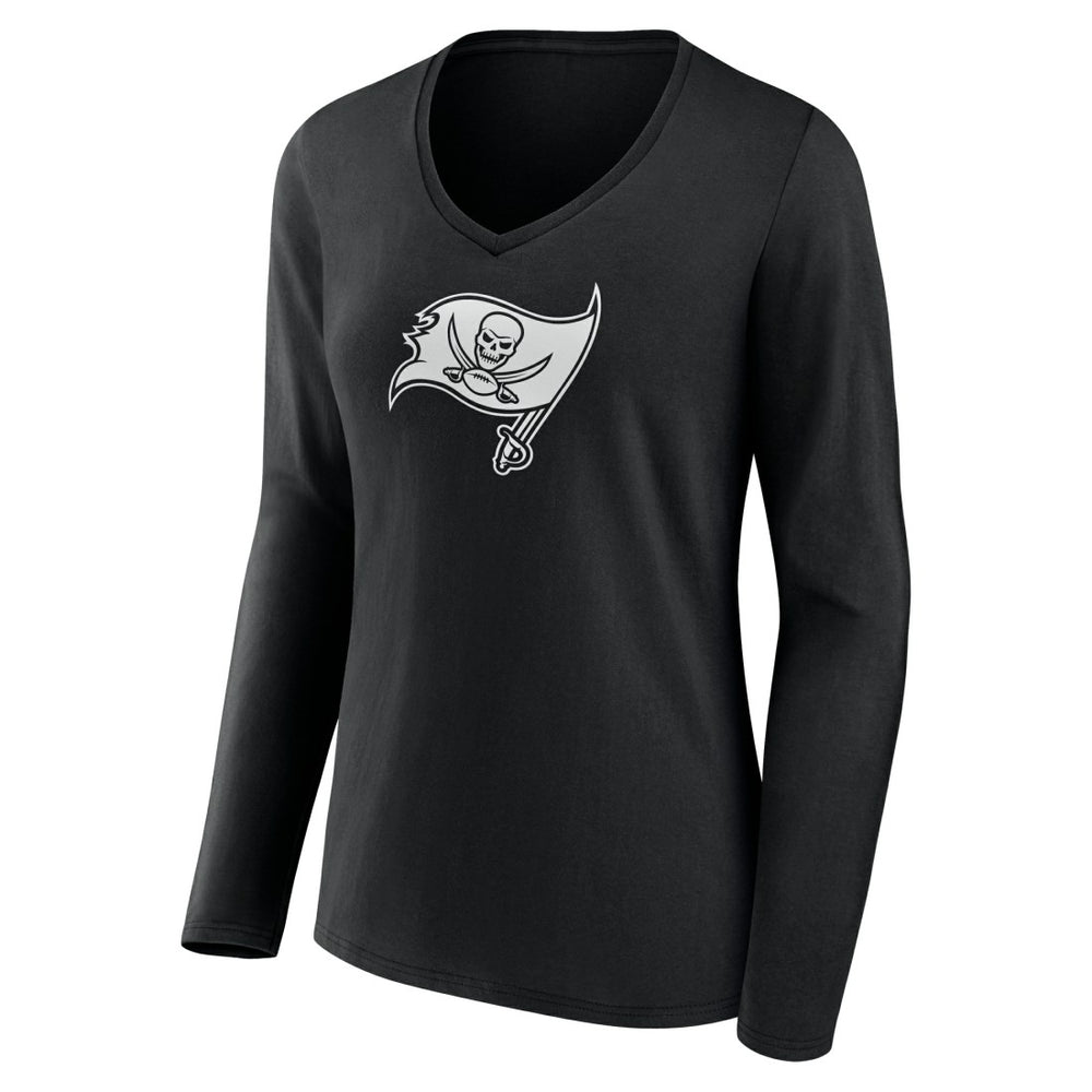 Tampa Bay Buccaneers Women's Personalized Name & Number Monochrome Long Sleeve V-Neck T-Shirt - Black T-shirts