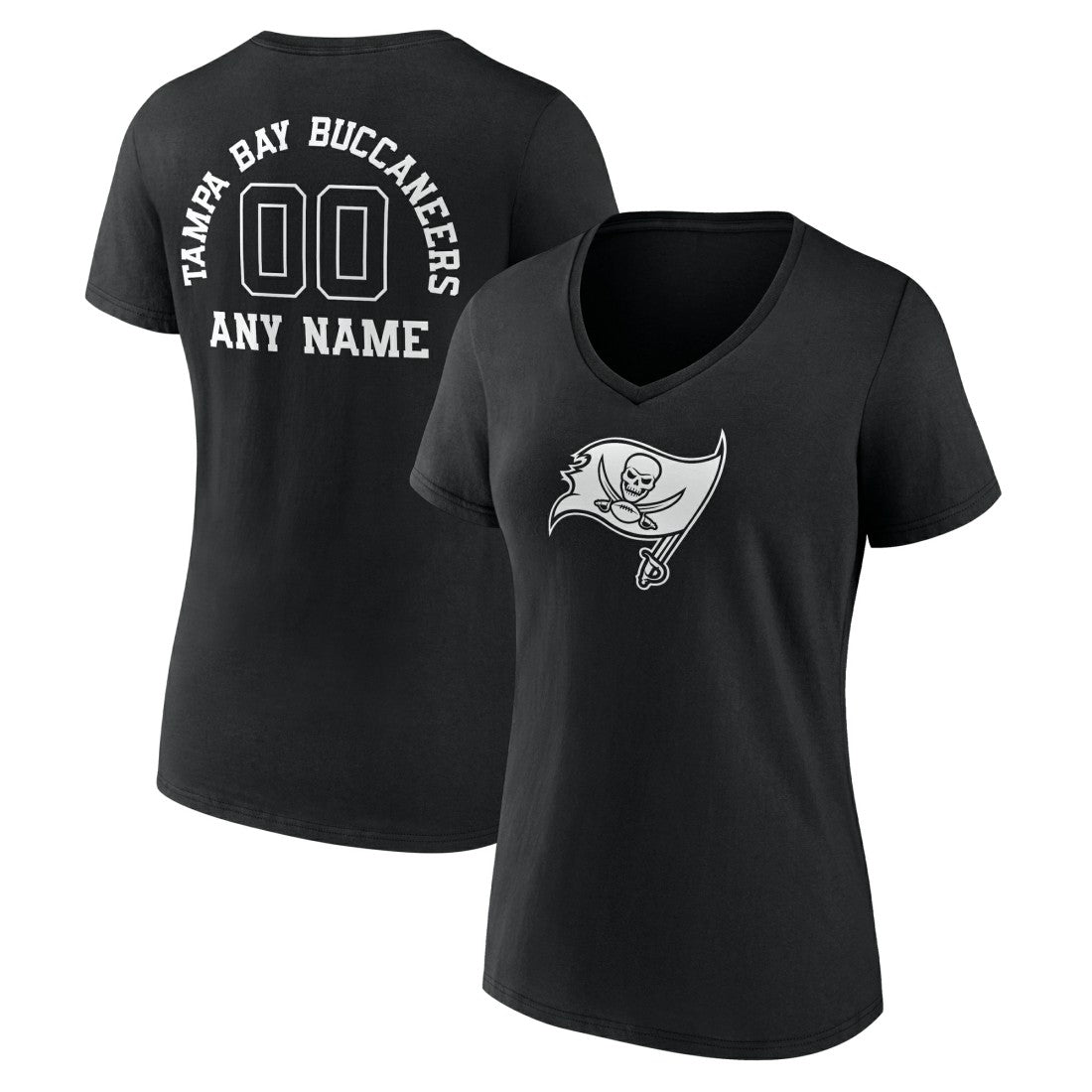 Tampa Bay Buccaneers Women's Personalized Name & Number Monochrome V-Neck T-Shirt - Black T-shirts