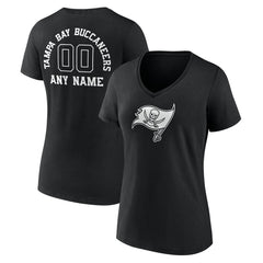 Tampa Bay Buccaneers Women's Personalized Name & Number Monochrome V-Neck T-Shirt - Black T-shirts