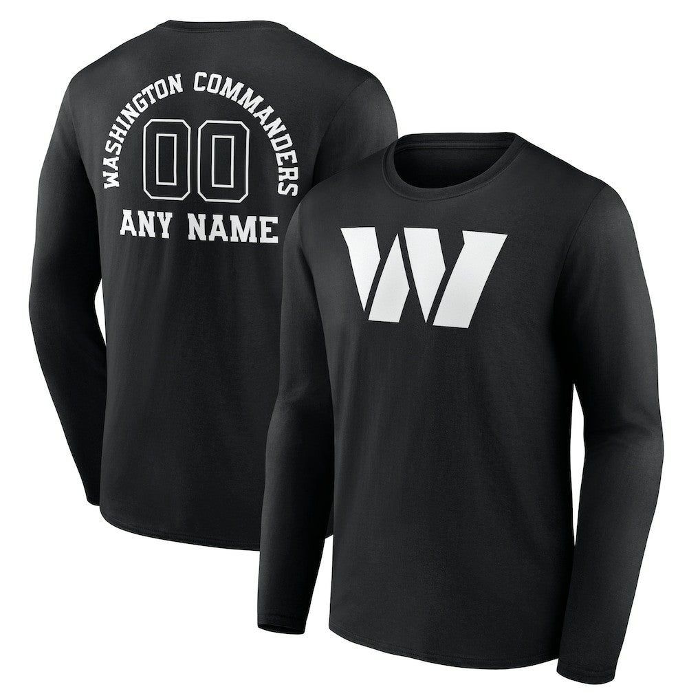 Washington Commanders Personalized Name & Number Monochrome Long Sleeve T-Shirt - Black T-shirts
