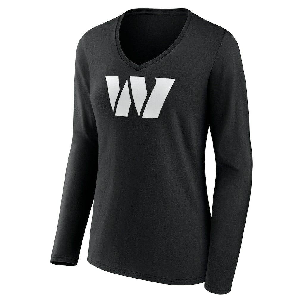 Washington Commanders Women's Personalized Name & Number Monochrome Long Sleeve V-Neck T-Shirt - Black T-shirts