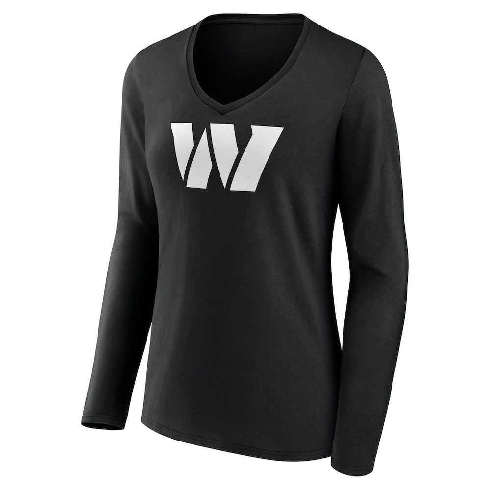 Washington Commanders Women's Personalized Name & Number Monochrome Long Sleeve V-Neck T-Shirt - Black T-shirts