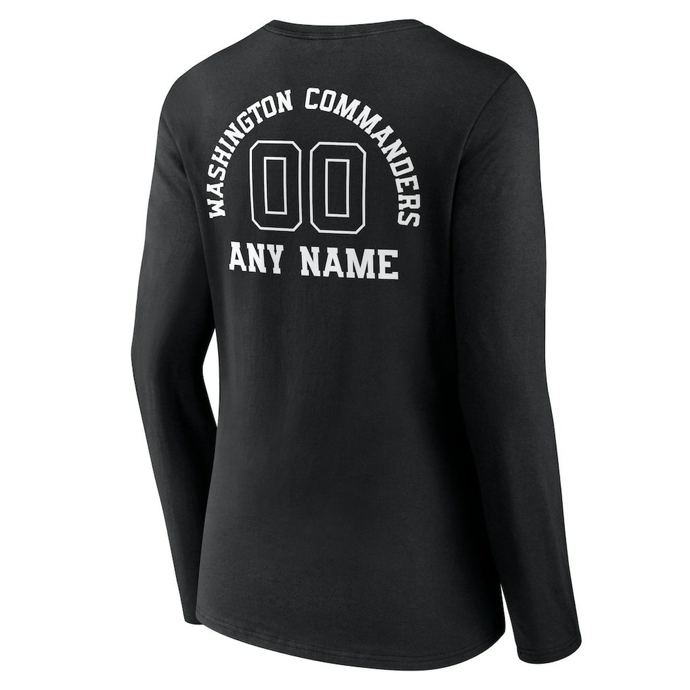 Washington Commanders Women's Personalized Name & Number Monochrome Long Sleeve V-Neck T-Shirt - Black T-shirts