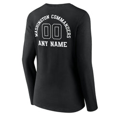 Washington Commanders Women's Personalized Name & Number Monochrome Long Sleeve V-Neck T-Shirt - Black T-shirts