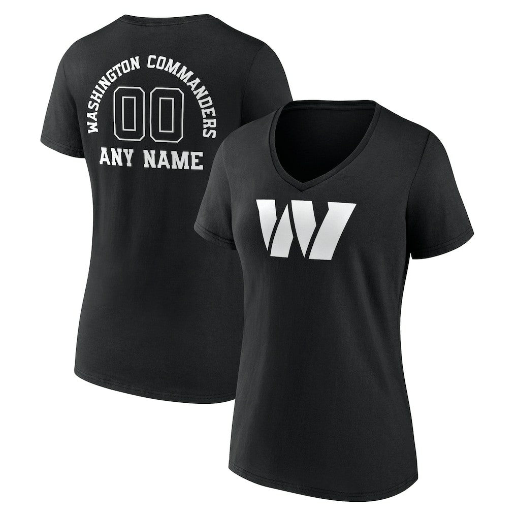 Washington Commanders Women's Personalized Name & Number Monochrome V-Neck T-Shirt - Black T-shirts