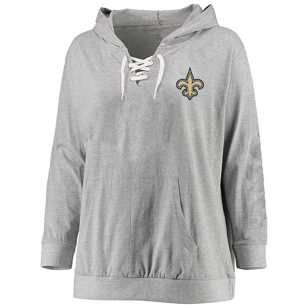New Orleans Saints Women's Plus Size Lace-up Pullover Hoodie - Heather Gray Hoodies